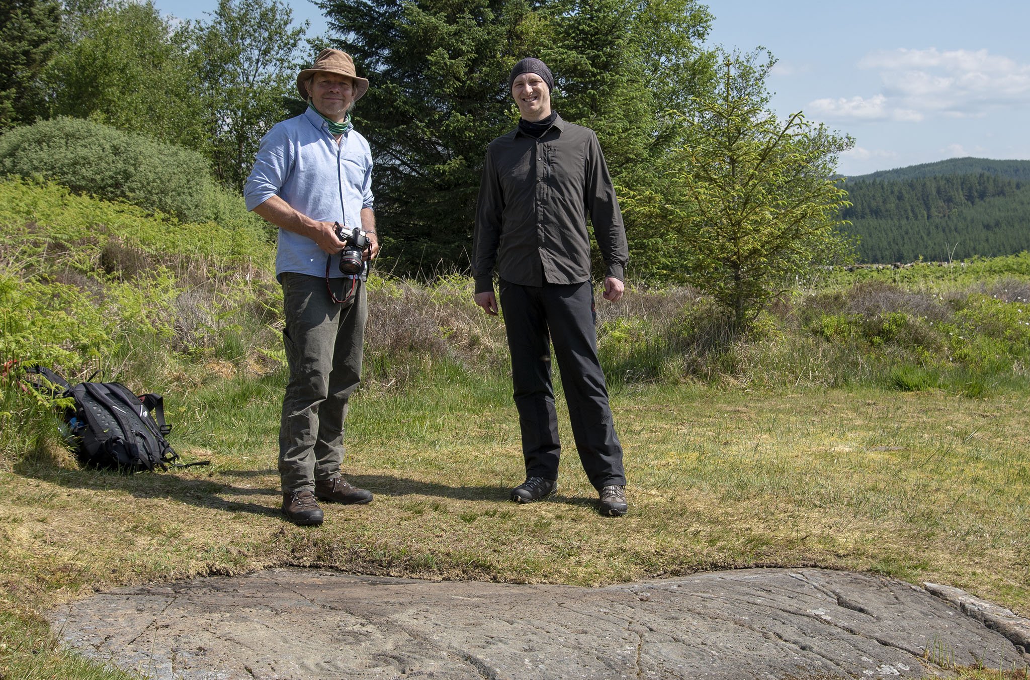 Visiting rock art with television presenter Paul Murton for BBC TV