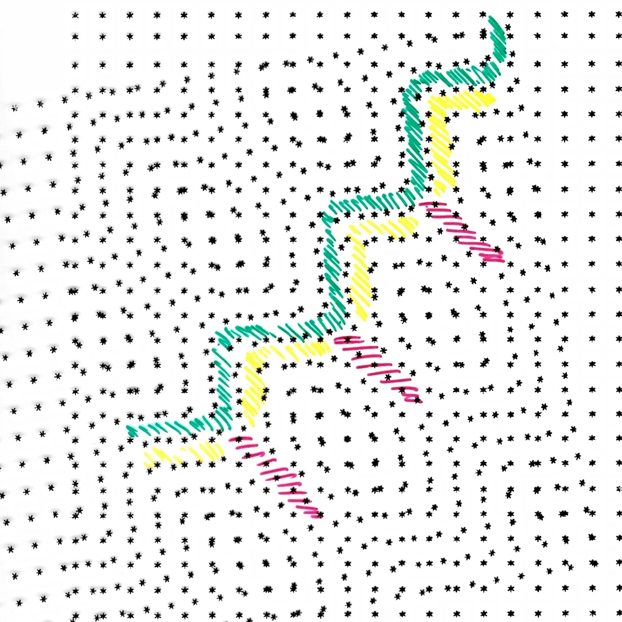 Two asterisk patterns intersecting.