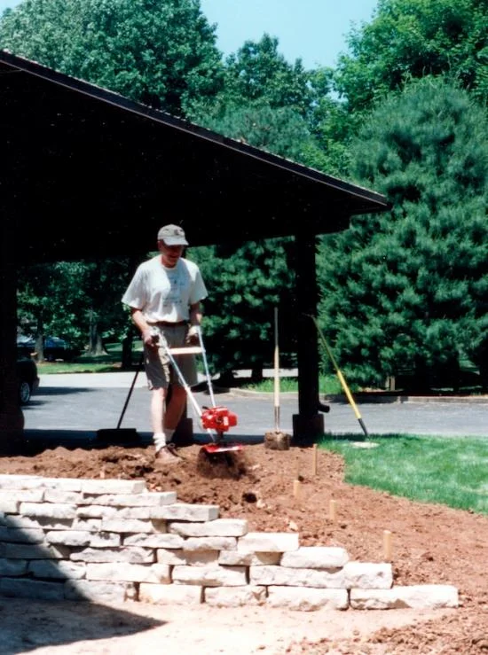 Backfilling the new wall at our St. Louis house, 1998.