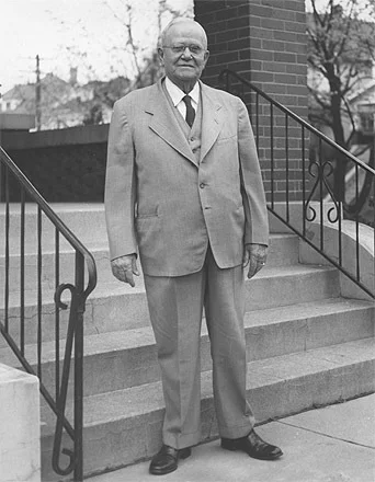 Edward G. Wellmeier in front of his Linden Avenue home in Dayton, Ohio, Easter Sunday, April 18, 1954
