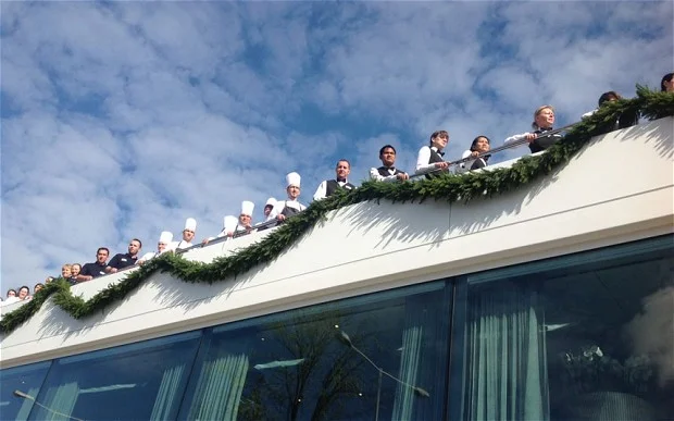 Emerald Sky crew enjoying the christening ceremonies last week. Photo: Teresa Machan / UK Telegraph.