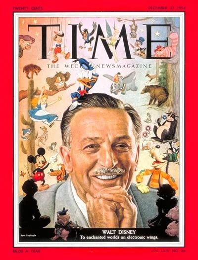 Walt Disney on cover of Time Magazine, August 1954. A masterful content provider who hooked us at an early age.