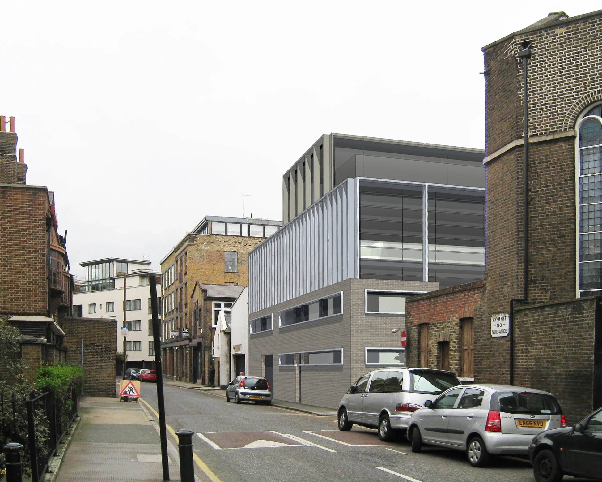 Small Office, Southwark The bottom two storeys of this five-storey office building were existing. Behind and on top of this, we added three new storeys clad in metal and glass, with deep mullions that give the forms solidity when viewed obliquely. At the rear, a communal garden provides a quiet amenity space for the building users.