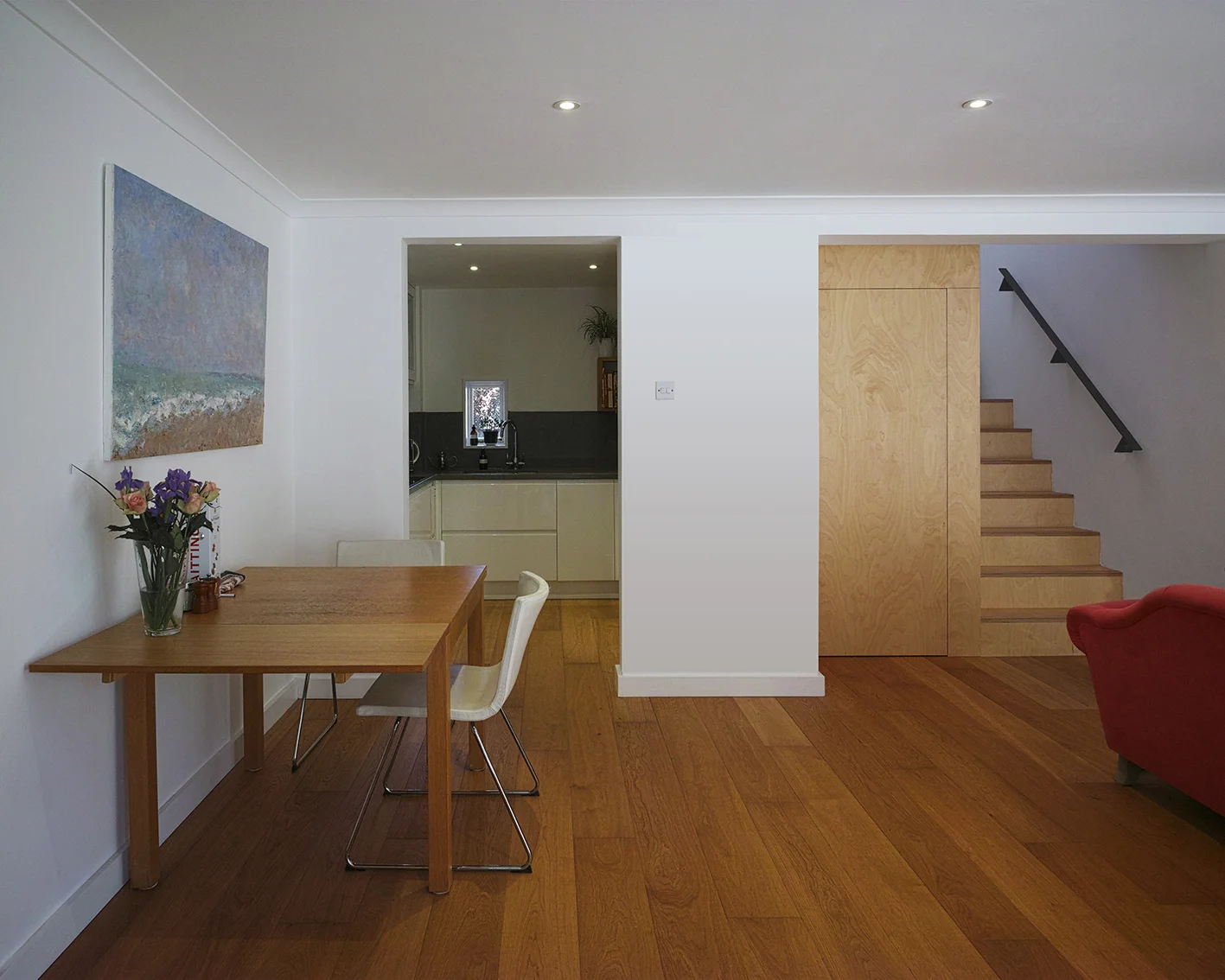 Southover High Street, Lewes We transformed this dark and poorly laid-out house, creating a light and airy living space, and inserted a new top-lit staircase with birch-faced plywood and concealed lighting.