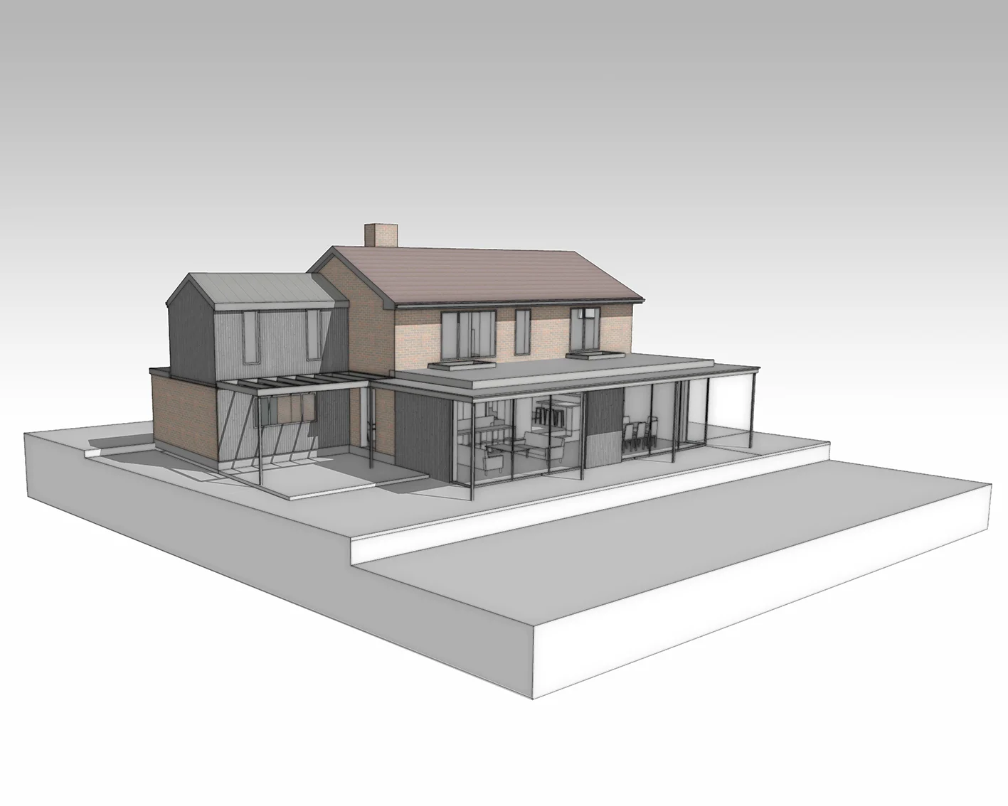 Heathfield This project is for the remodelling and extension of a 1960s property within the High Weald Area of Outstanding Natural Beauty. Through negotiation with the planners, we were able to achieve a design with contemporary materials and detailing on this sensitive site.