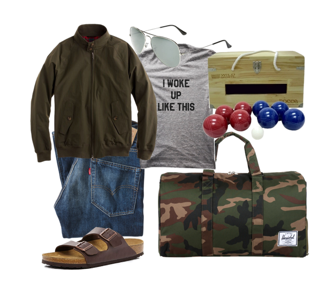 Bocce Ball, Levi's jeans, Birkenstock sandals and a waterproof jacket are camping musts!