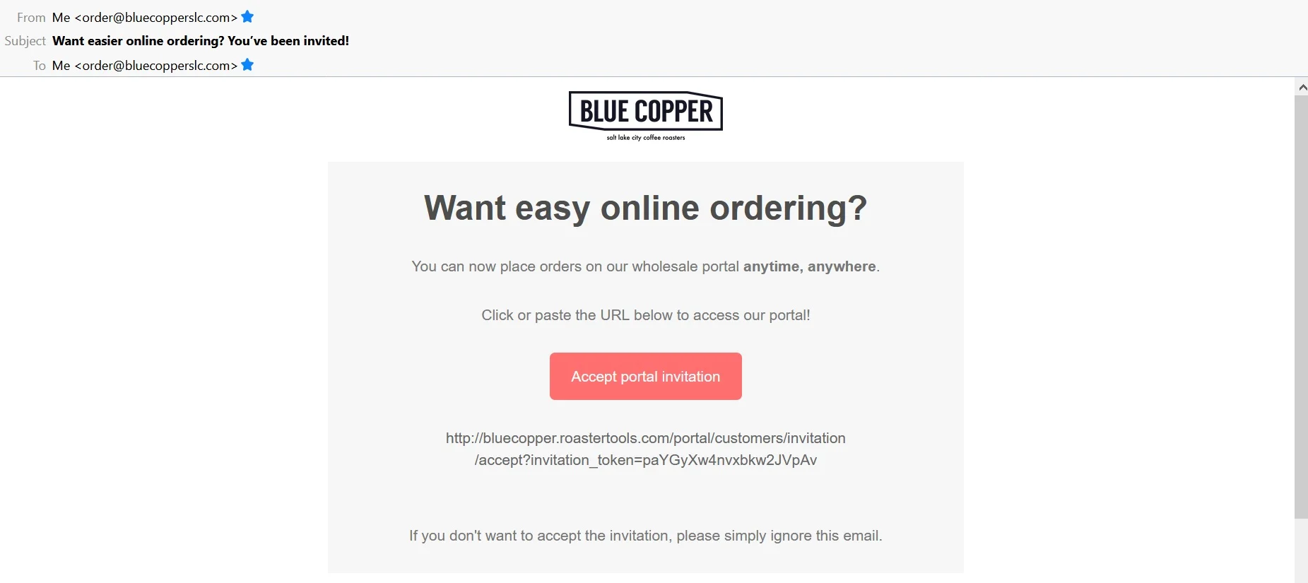 Above is an example of the email you should receive as an invite to the wholesale program. Didn’t receive an email? Please contact us.