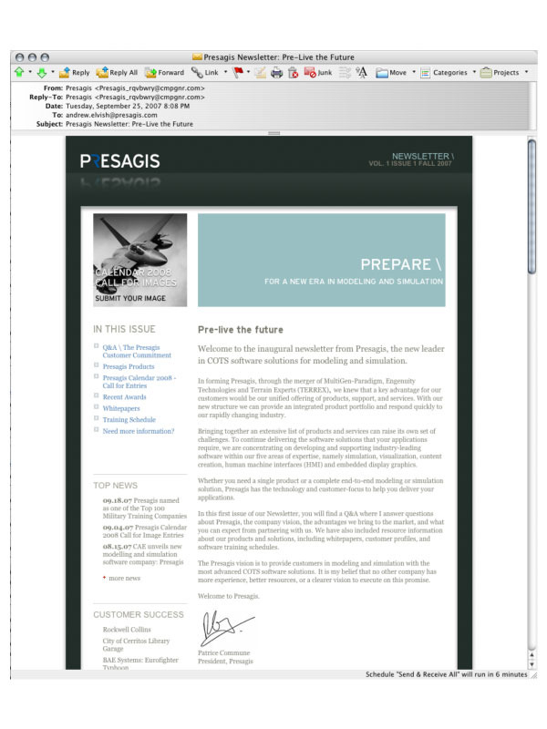Presagis launch eblast