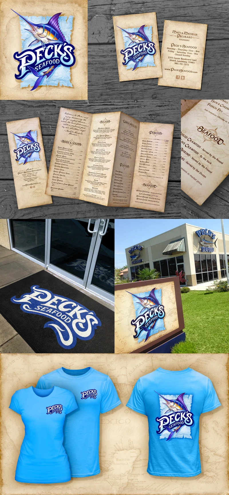 Peck's Seafood Logo • Bizcard • Menu • Sign • T-shirt • Website