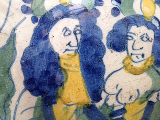 Detail of a Dutch Delft charger of William and Mary circa 1690. Naughty William!