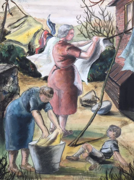 One of a series of utterly delightful post war student's watercolours, early 1950s. 