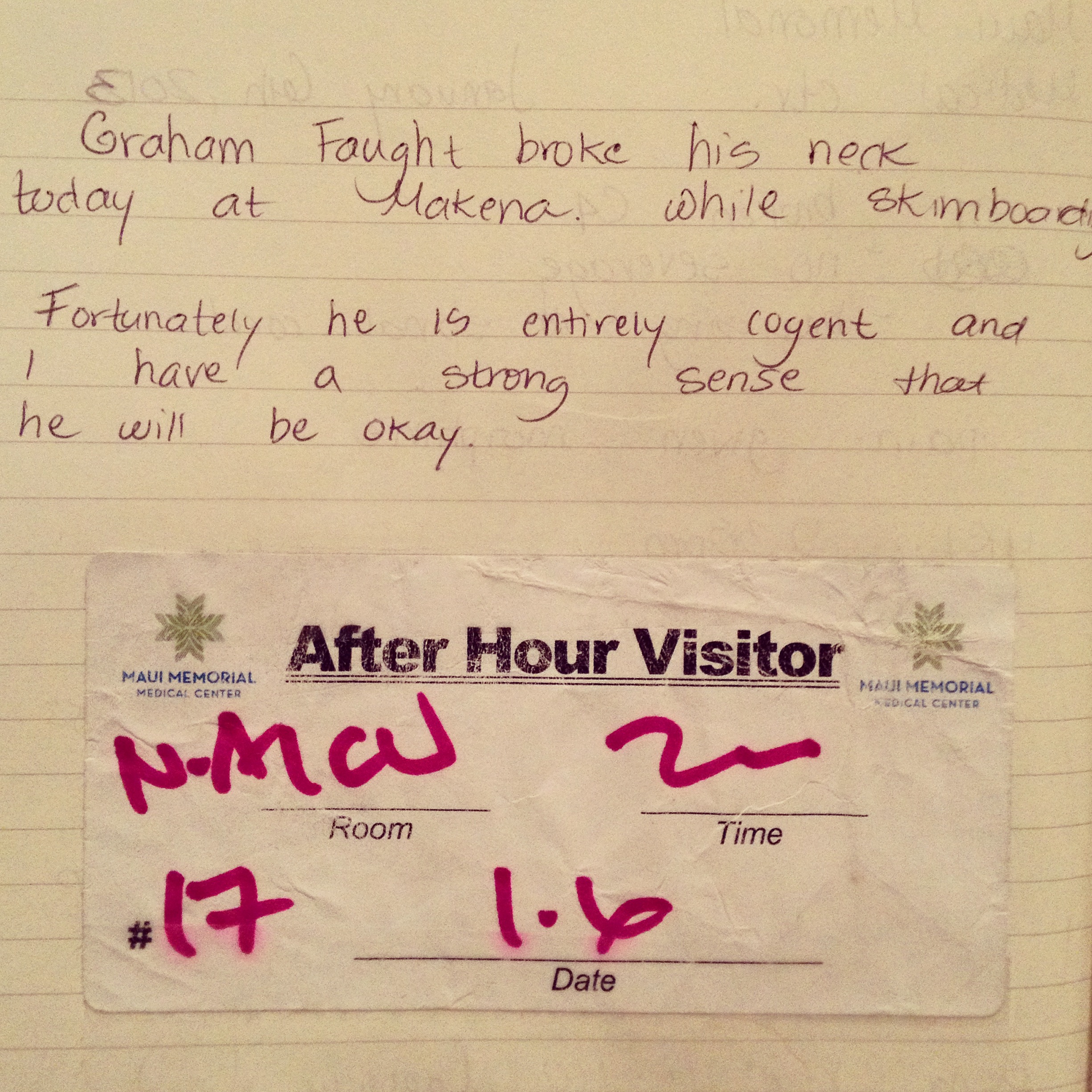 Personal journal entry January 6, 2013