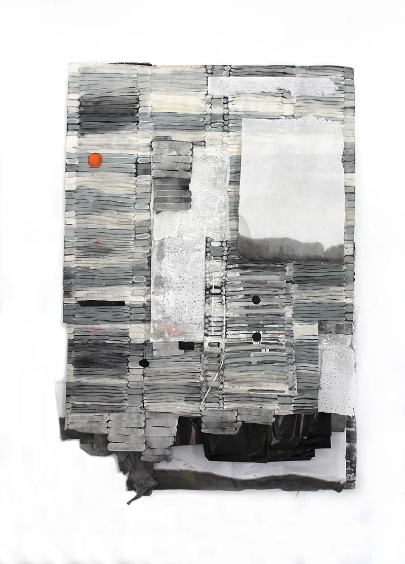 Second Row Left, Second In, 2014, paper collage, 58 x 42 x 4 in. 