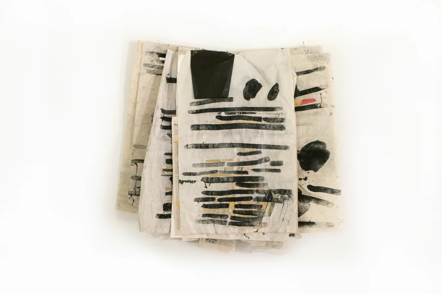 Letters to Ruby , 2014, graphite, carbon paper, acrylic, safety pins, 39 x 38 x 8 in.