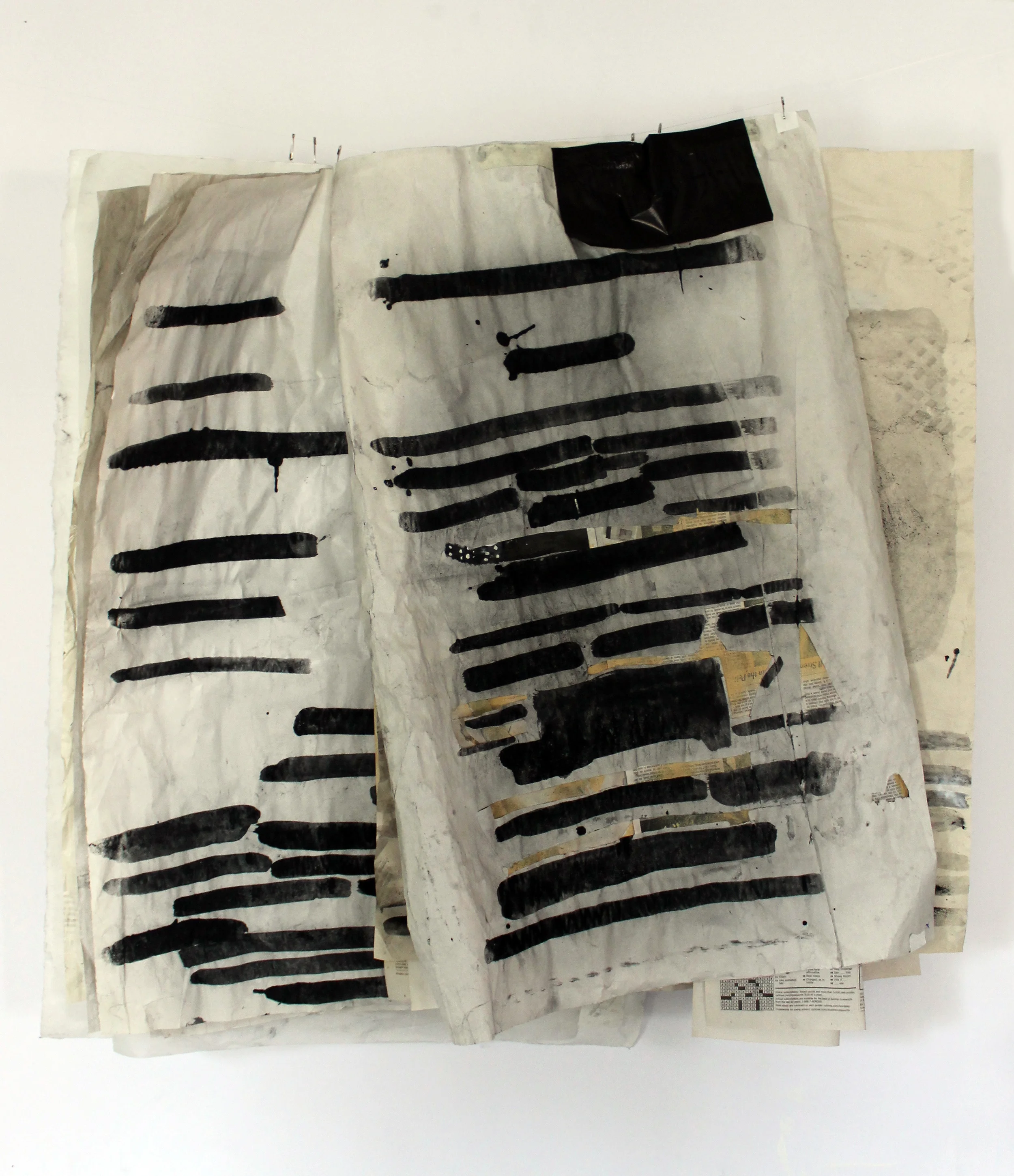 Letters to Ruby , 2014, graphite, carbon paper, acrylic, safety pins, 39 x 38 x 8 in.