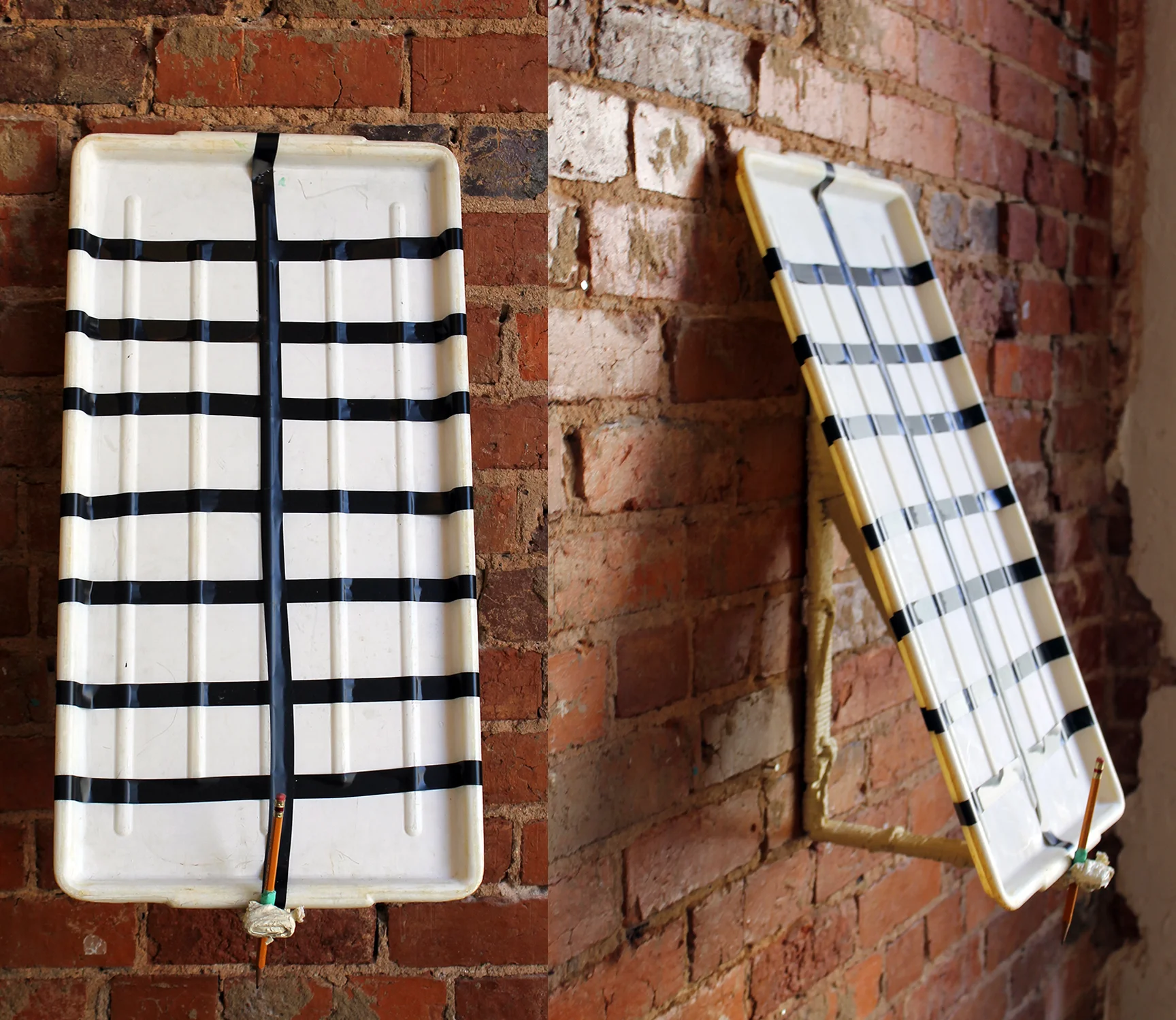 Oprah's Wish List , Harriet Hoover, 2015, butchers tray, electric tape, metal armature, cotton, pencil