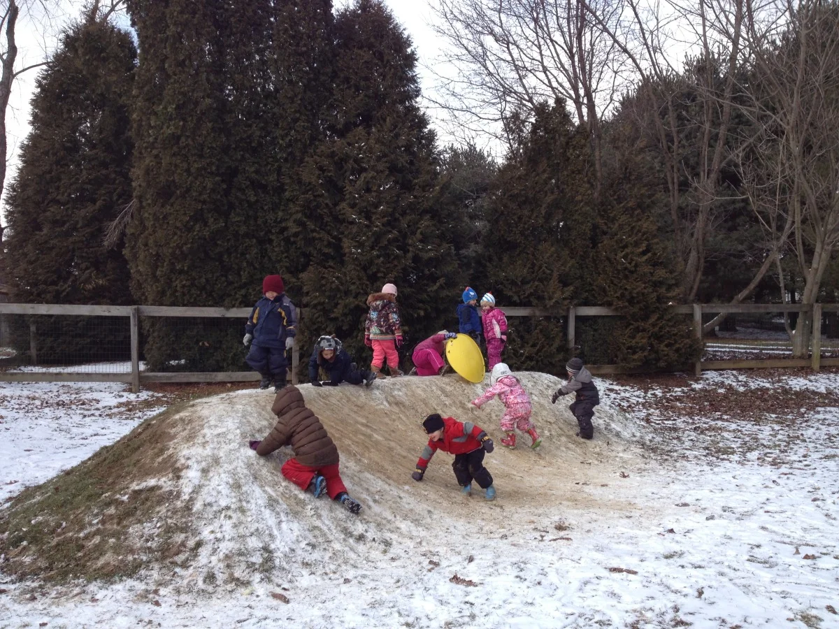 sledding in the Taxi Yard
