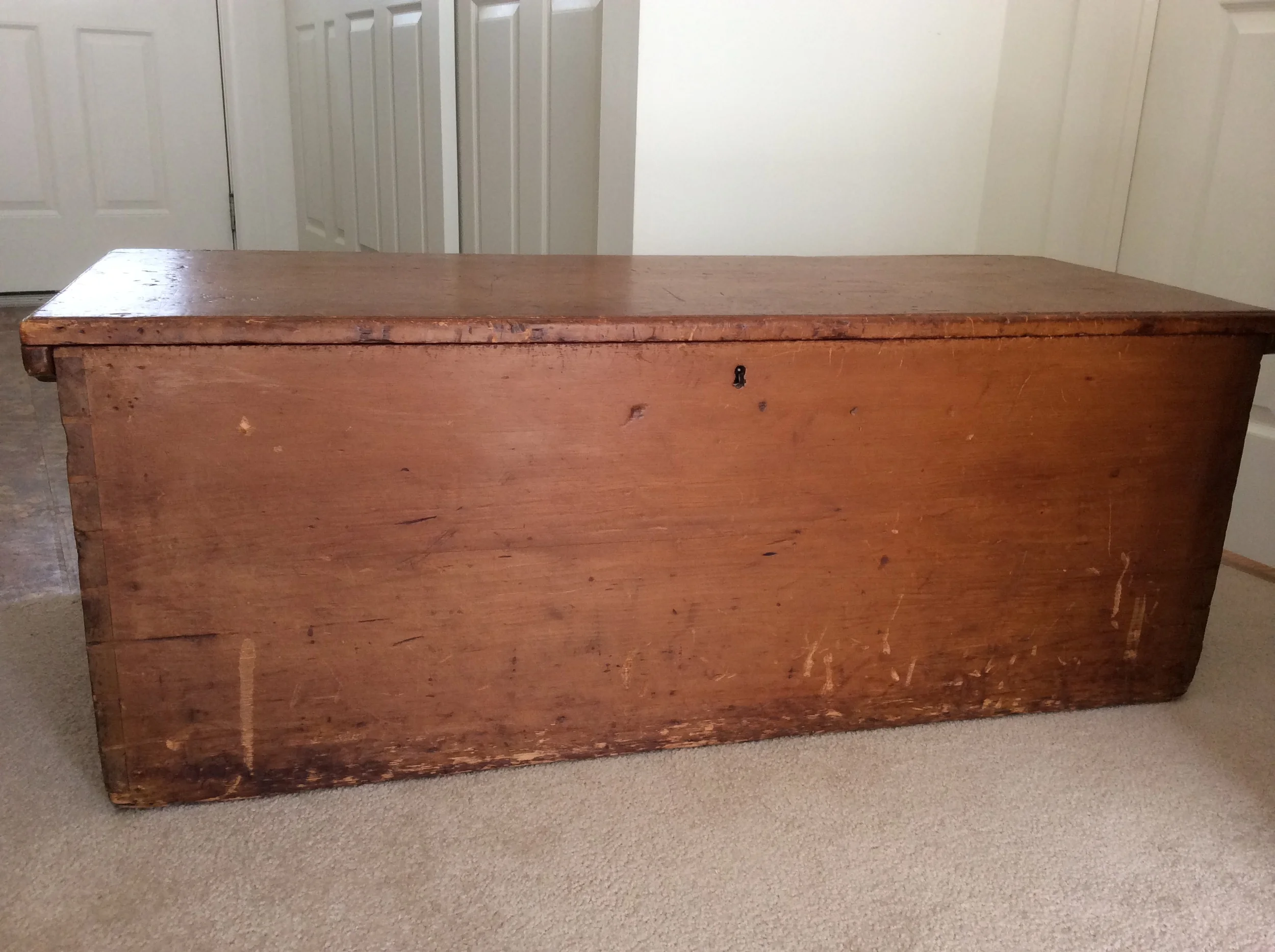 Pine six-board dovetailed blanket chest with lock, great overall condition. $675 estimated value
