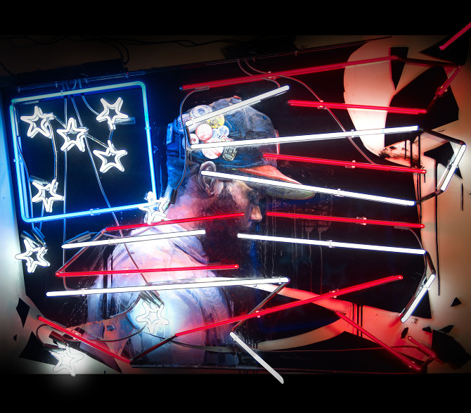 'Savage Journey To The American Dream' - mixed media on plex and neon 2012