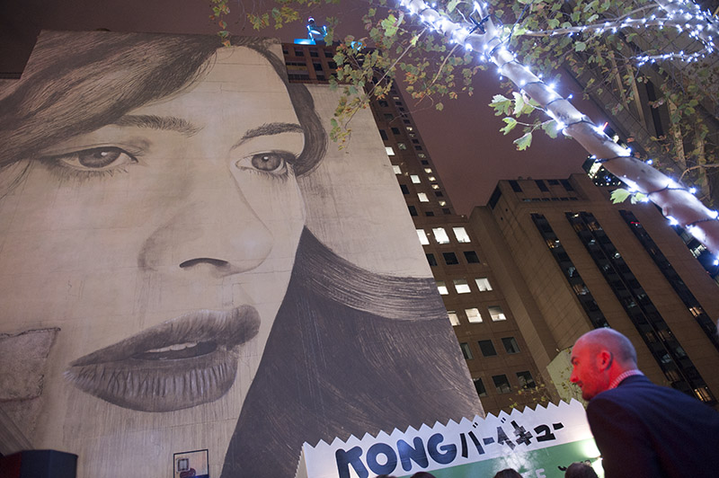 The 35 metre high artwork by renowned local street artist Rone at 80 Collins Street
