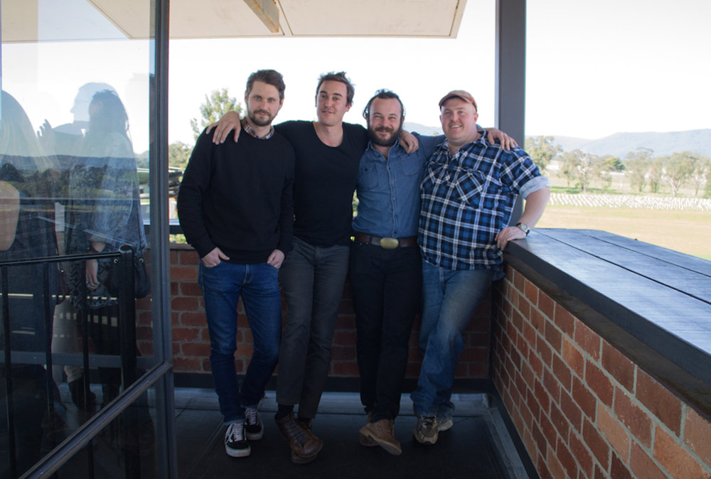 (L-R) 2nd assistant camera Jensen Cope, Director Kasimir Burgess, lead actor Daniel Henshall & inside man Brett Robin