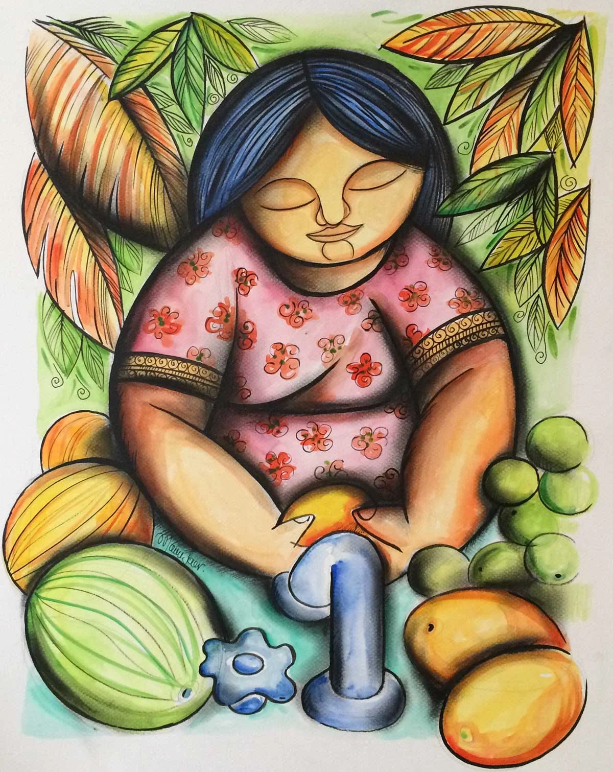 Leonor lavando la fruta