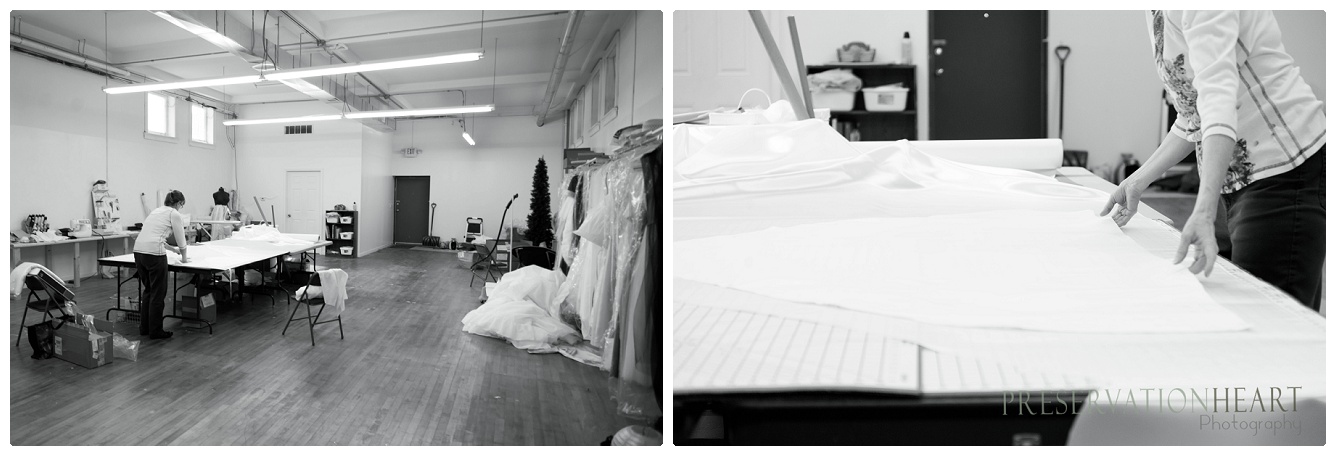 The vast design space is Dawn's creative studio. Here she designs bridal gowns by hand