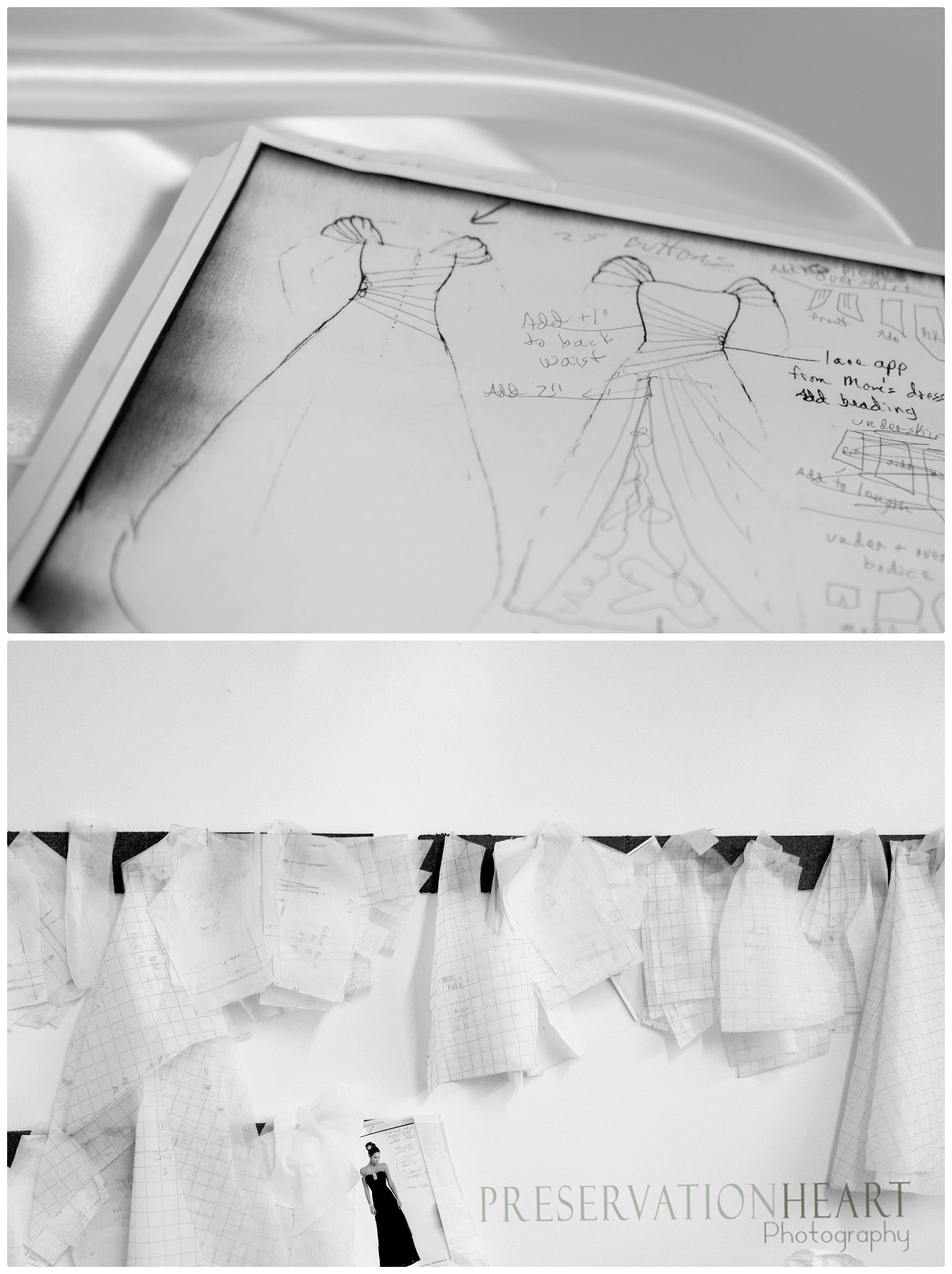 Hand sketched designs and patterns decorate the studio space