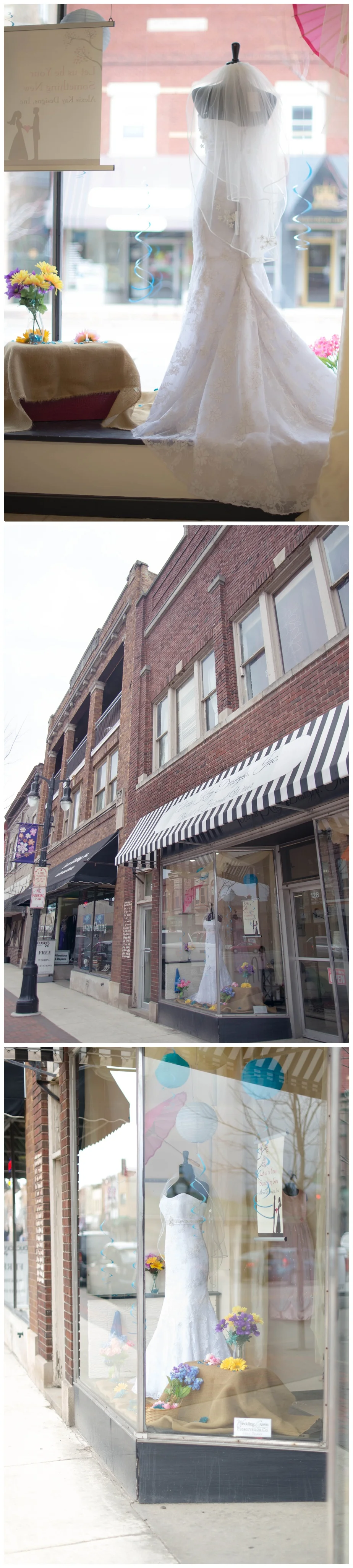 Store displays change regularly with various seasonal bridal trends and designs