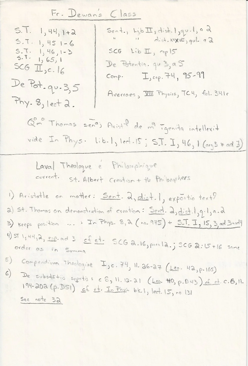 Some notes from Fr Dewan