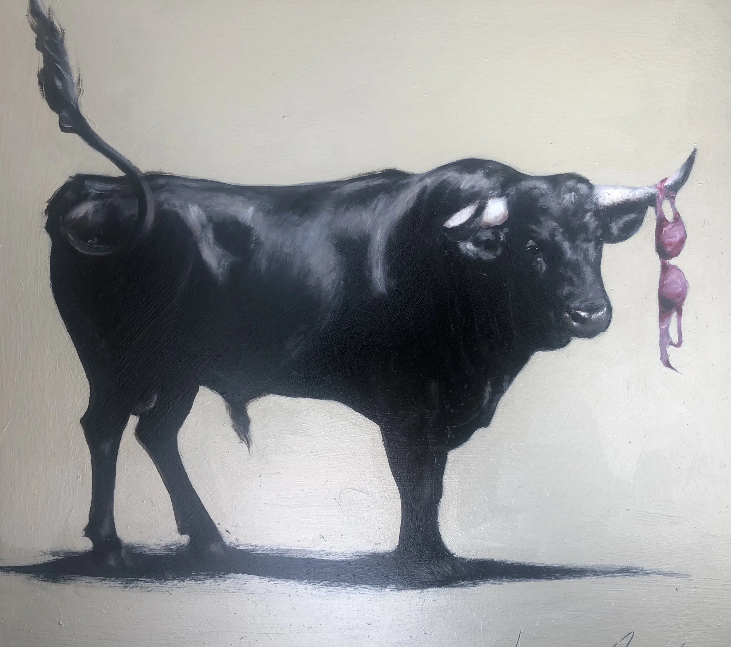 “Bull & Bra” 52x52cm Oil on canvas Lucinda Roper