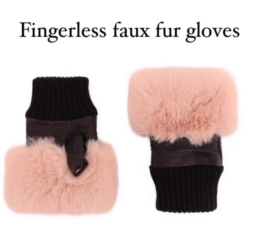 Faux Fur Trim Fingerless gloves Gloves,Fingerless,Pink,White,Black,Grey.. 