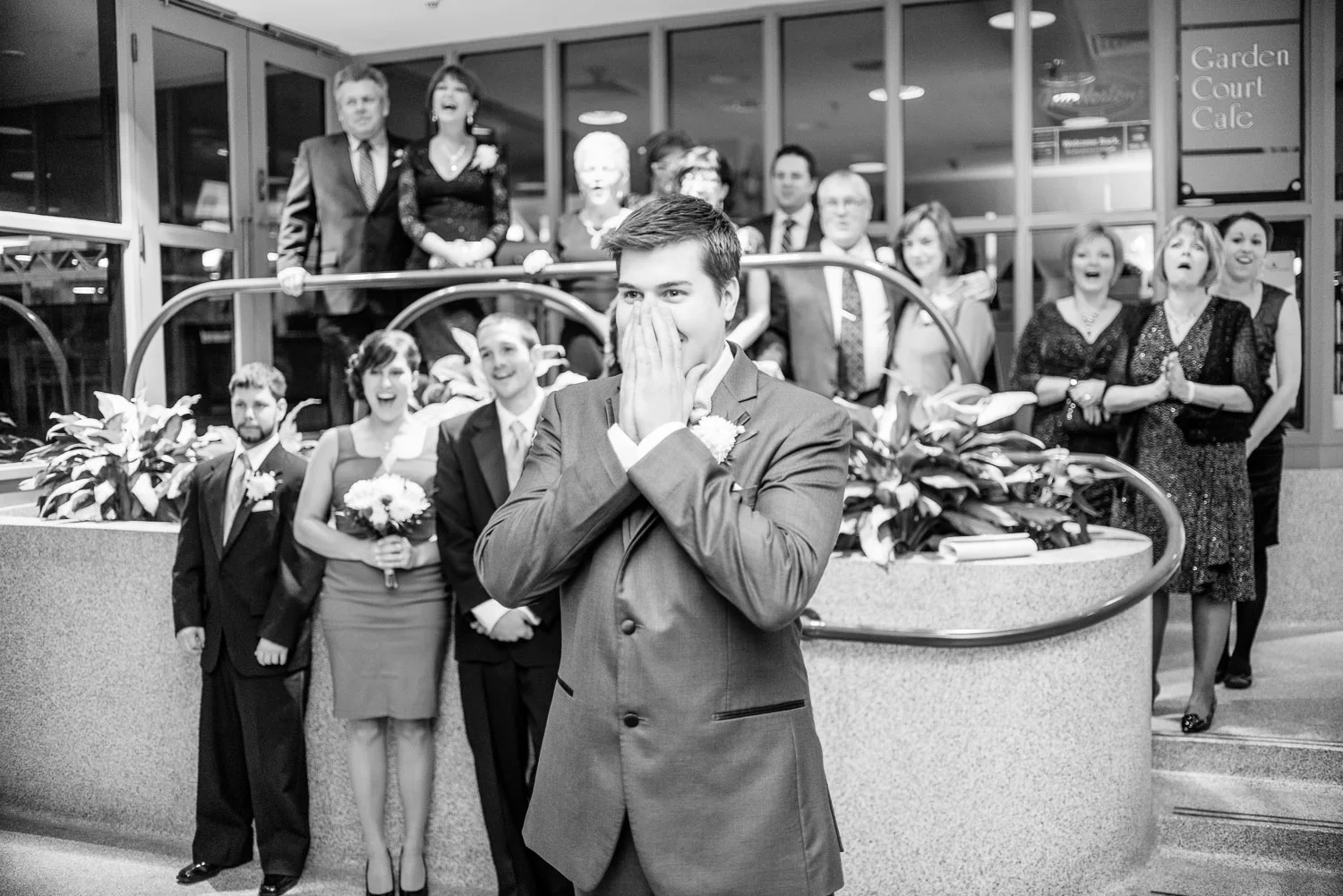 That first look moment! This time the bride came down in an elevator. When that door slid open - priceless!