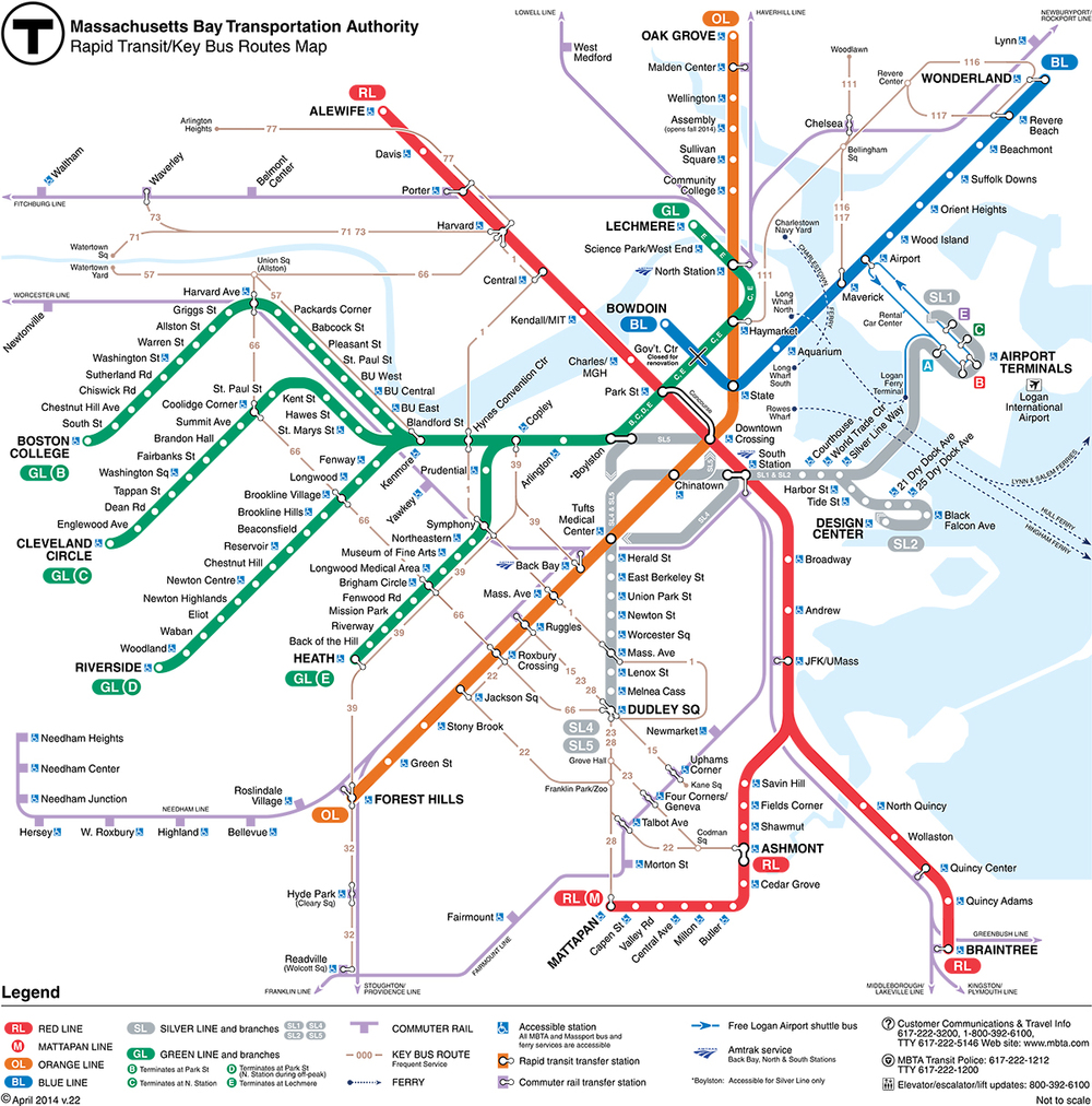  The MBTA's new map redrawn based on a design by Michael Kvrivishvili. 