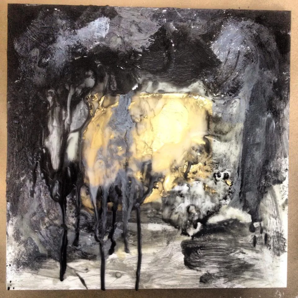 Melted Horizon 14" x 14", After Malevich, gold leaf, wax encaustic, oil on wood panel