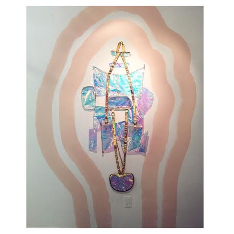 Torn Apart : Coming Together Installation approximately 8ft x 6ft, vinyl iridescent plastic and fabric and acrylic paint