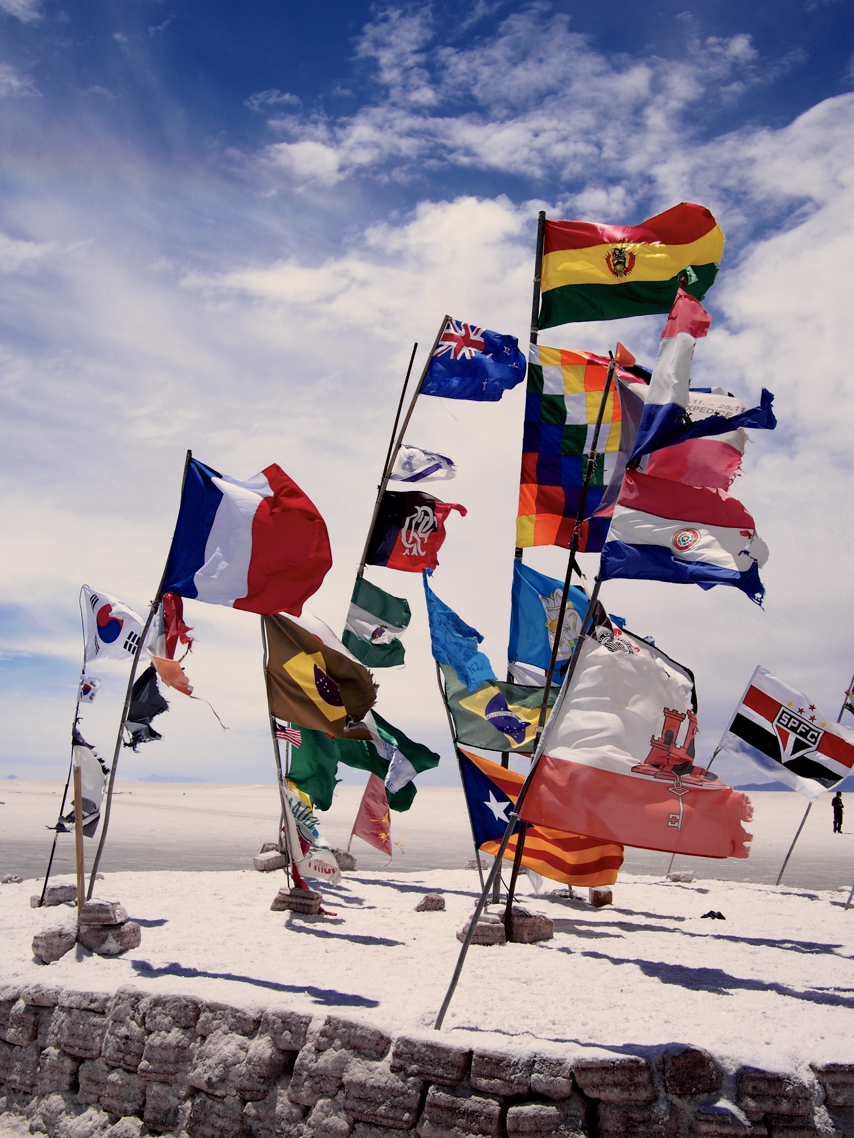 World flags outside Hotel de Sal, the original salt hotel
