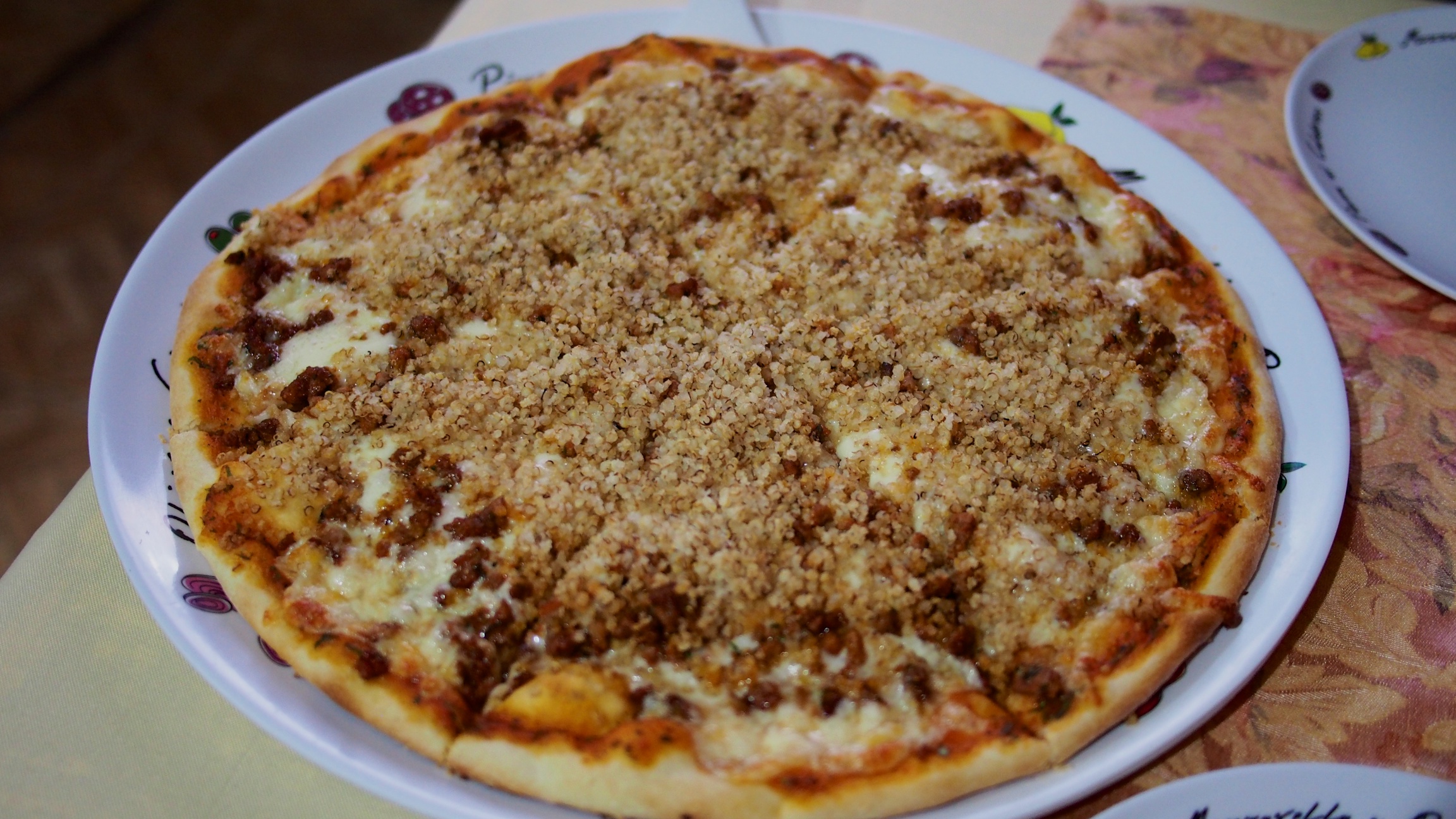 A perfect end to our salt flat tour: a quinoa and alpaca pizza