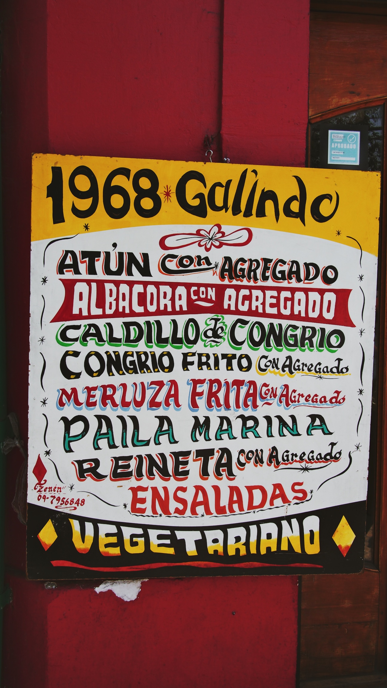 Menu at a traditional Chilean restaurant in Santiago