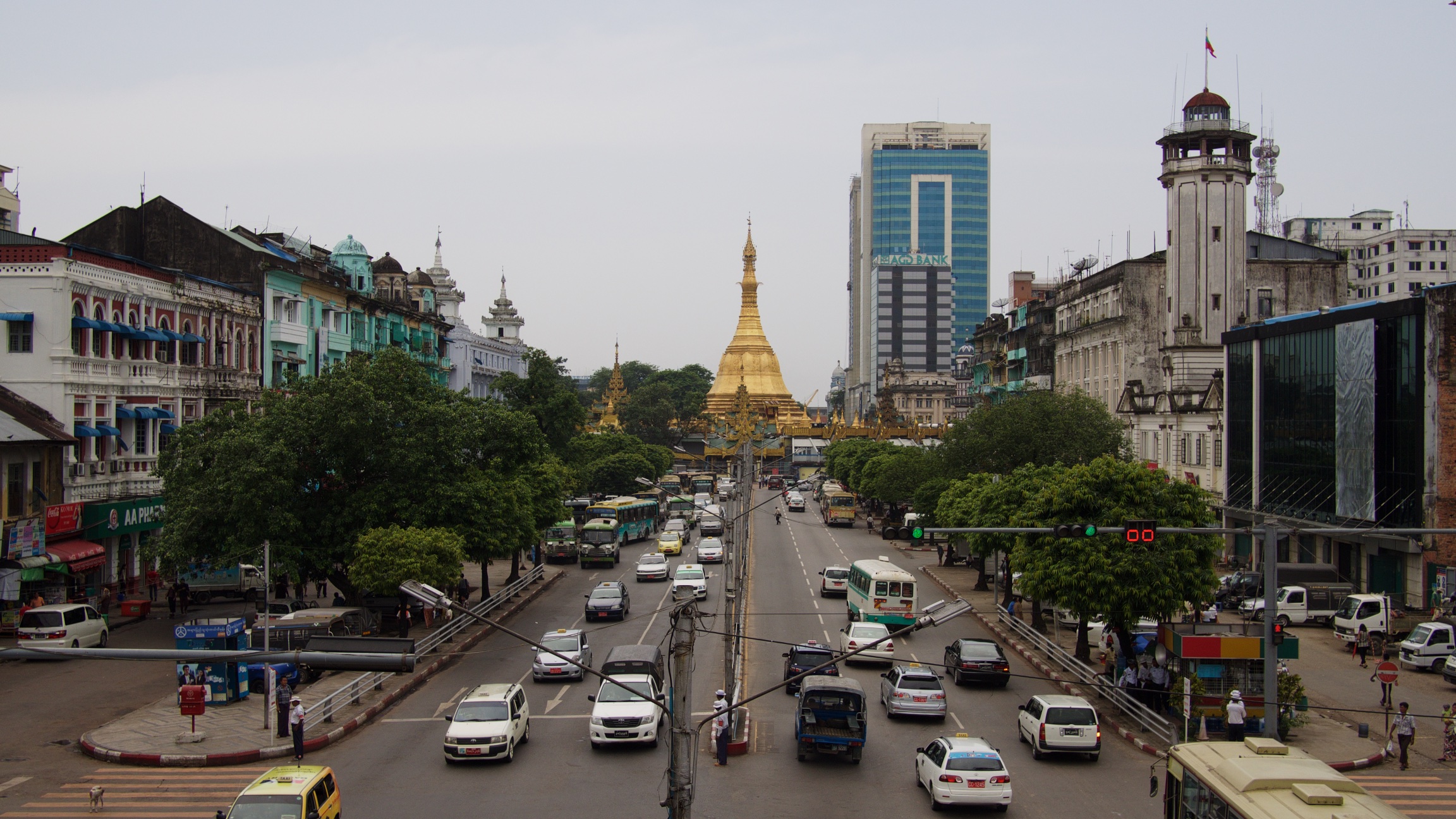 sule pagoda in the middle of downtown
