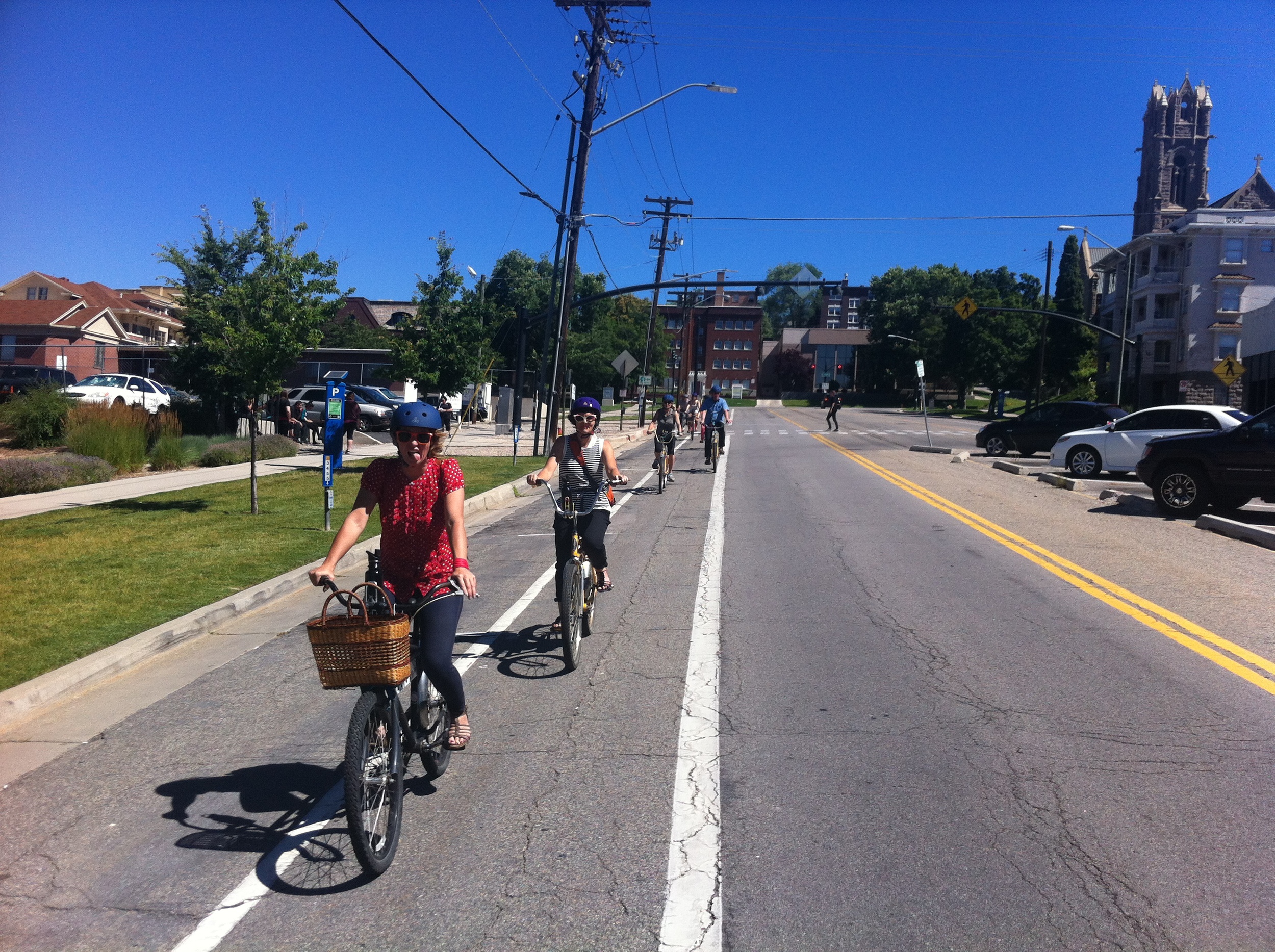 Coming downhill with the Cathedral of the Madeleine in the background.