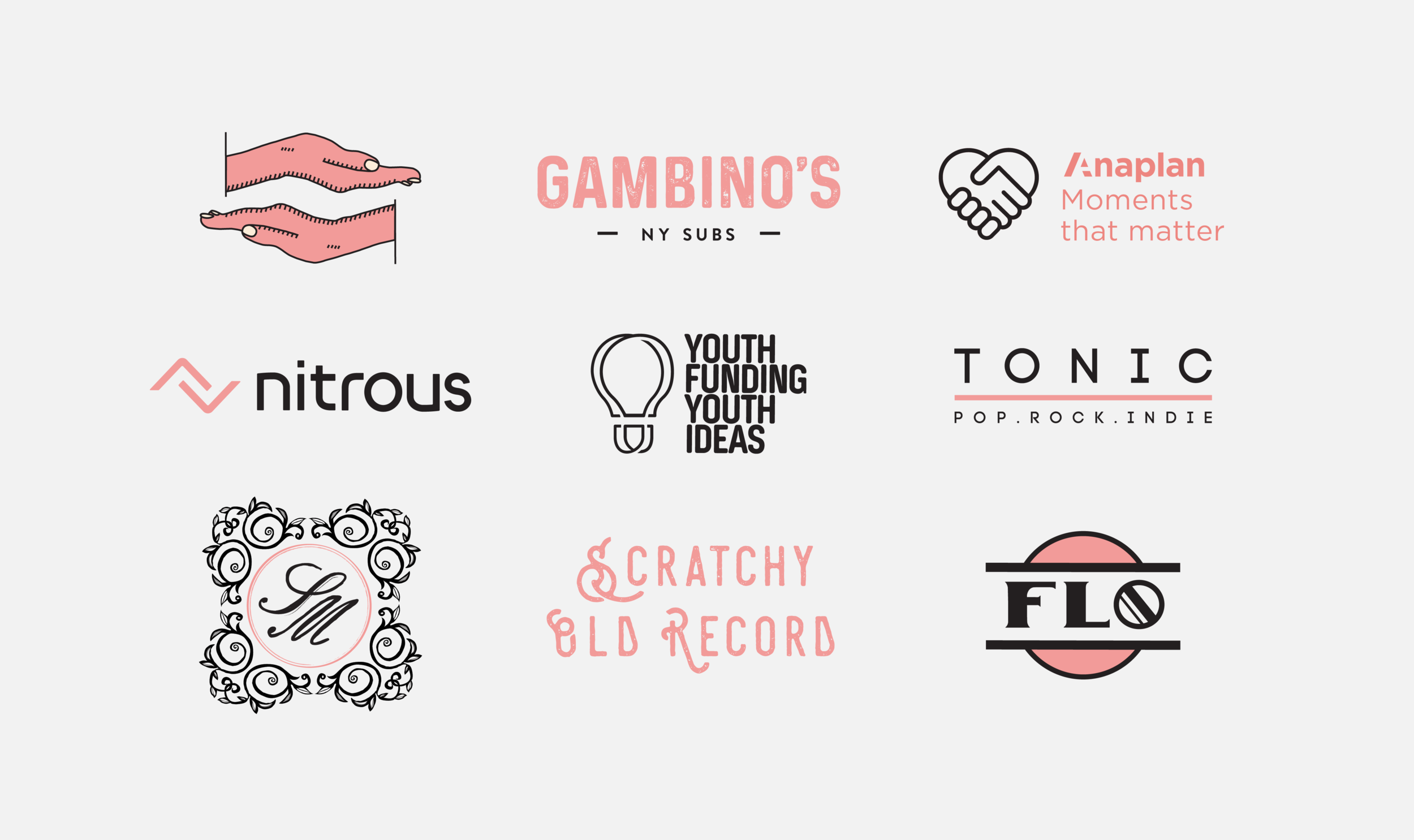*Disclaimer: The logos on this page have been converted to a duotone color scheme for the purpose of this presentation. Not all the logos we design are pink and black ;) We see thousands of logos everyday, and behind each logo is a long and hard-worked marketing strategy. What makes some more memorable than others? Although marketing strategies are an important part of the process, without a duality in the design process, we are left with numbers and no real answer, because an emotional encounter isn’t quantifiable. That is why we focus on identifying the visual language that best triggers our audience’s heartbeat. Showcased is a collection of logos we designed for companies and organizations that range in their operations and industries. Though the clients differ, the logos have one thing in common, a heartbeat that made someone stop and look. We design first as an artist and then as a marketer, because at the end of the day, a design doesn't measure heartbeats through an EKG.