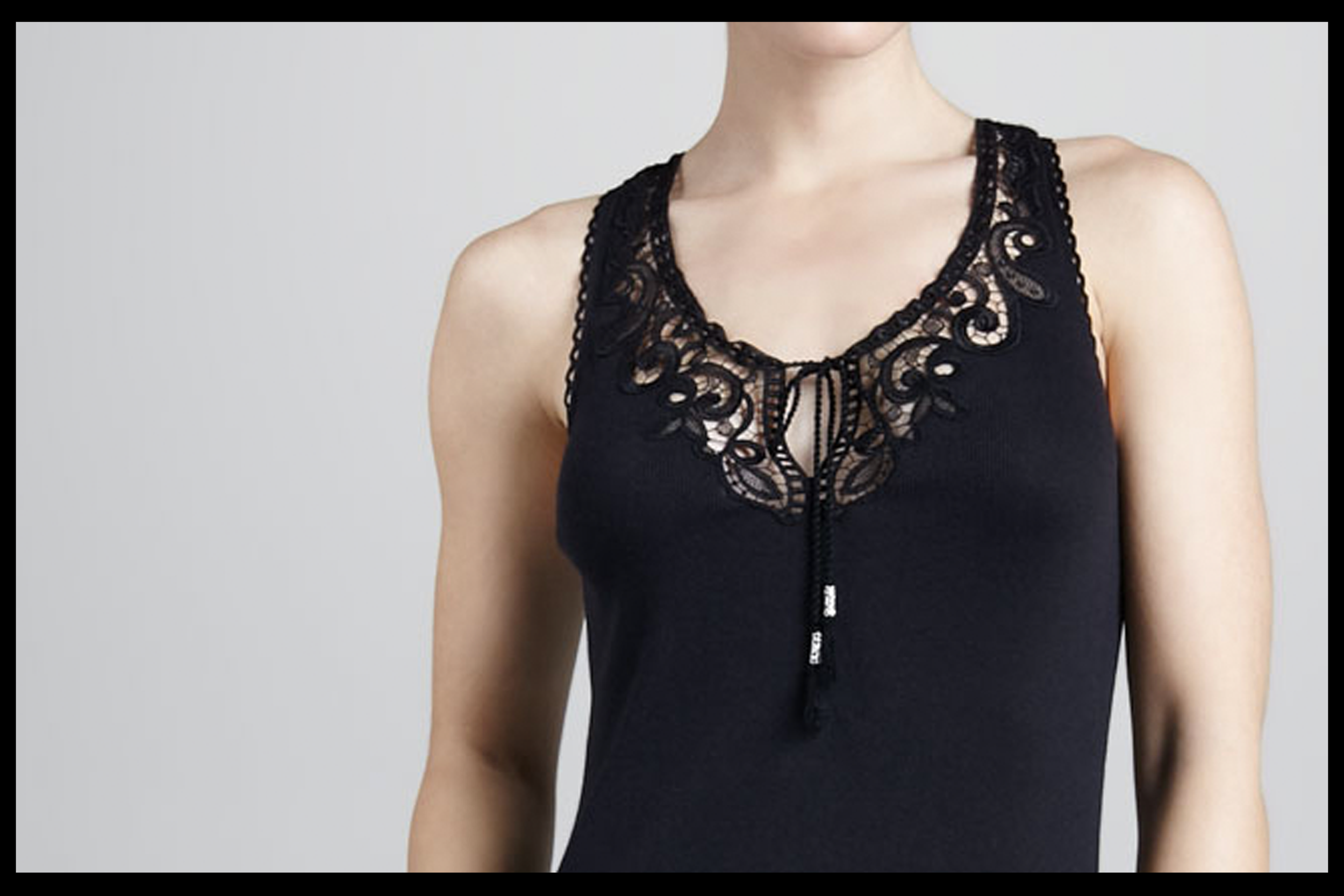 Black Modal Rib Knit Gown - Venise Yoke.png