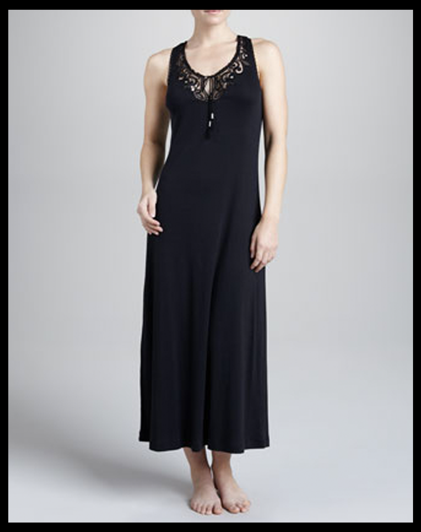 Black Modal Rib Knit Gown 1 - Venise Yoke.png