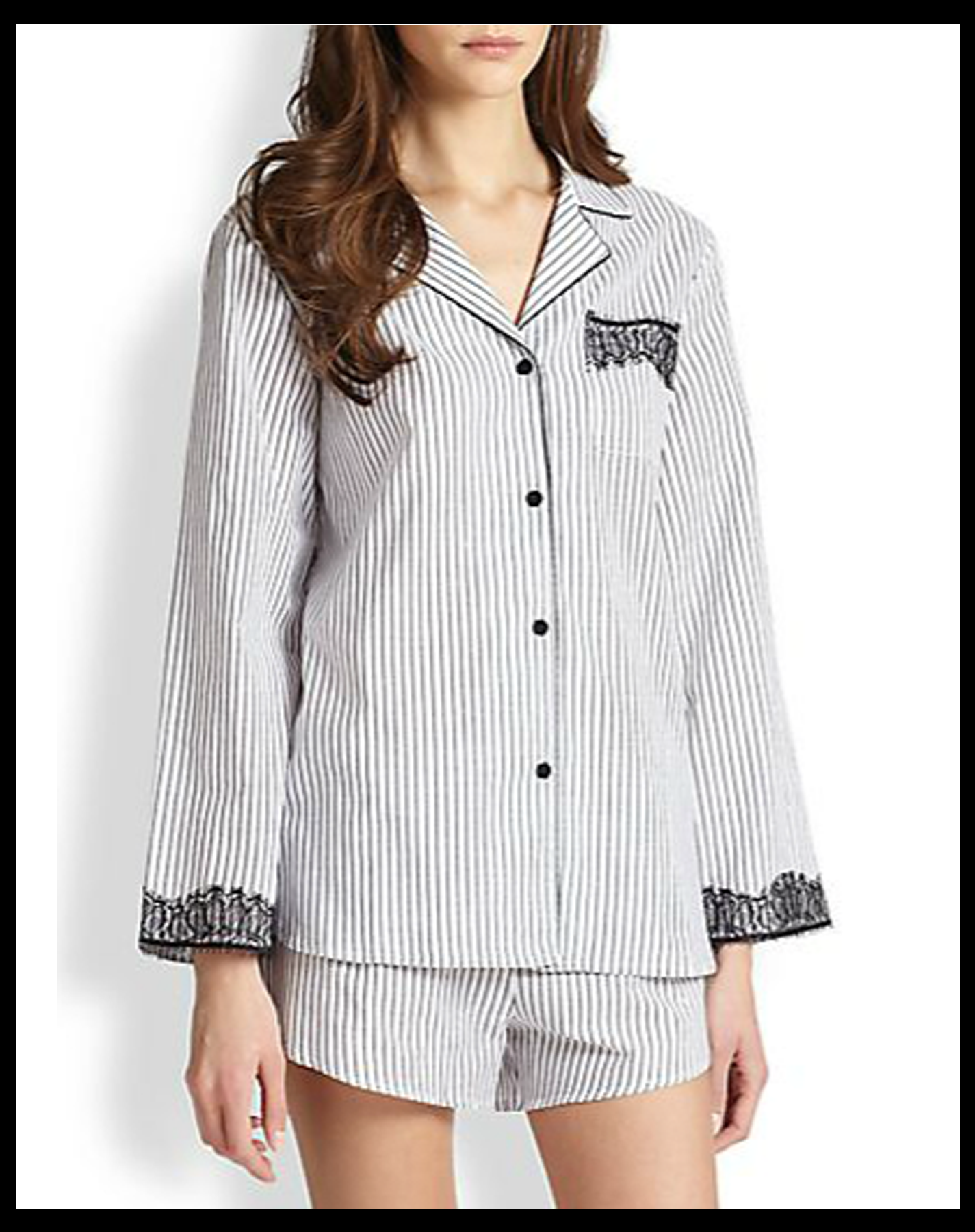 Black & White Stripe Cotton PJ - Lace Applique.png
