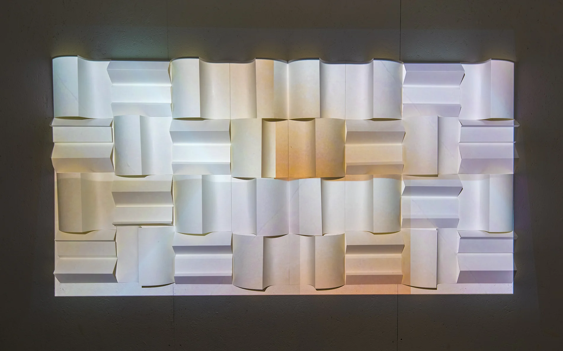 Immensity Without Horizon III, installation view- Treefort Festival, Boise Idaho. 2018. 8ft H x 4ft H x 4in D. 10-minute looped video with an accompanying score, 140lb archival watercolor paper, and adhesive.