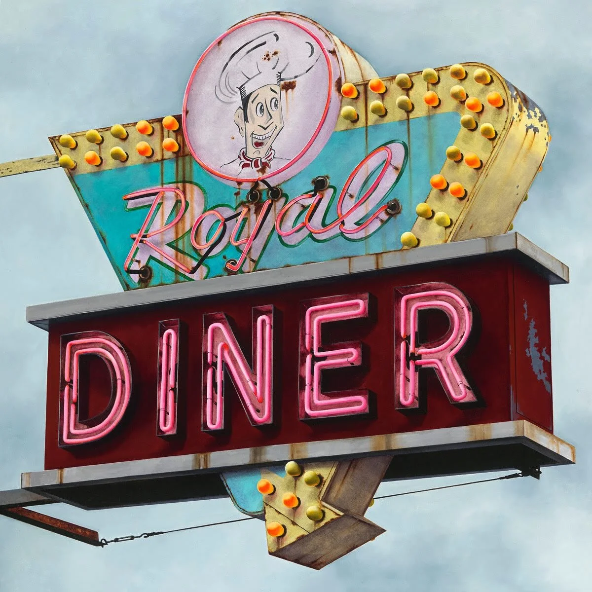 ROYAL DINER / 36” x 36” / oil on canvas
(West Brattleboro, VT)
for my show @patricia_rovzar_gallery on August 2nd in Seattle 🎨 
#kellietalbot #vintageneonsigns #neon #realism #art #patriciarovzargalleryartists