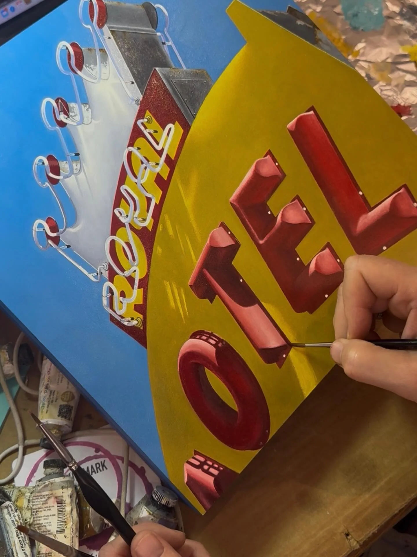 🎨 These letters now have a place to sit. More layers still to go&mdash;

#kellietalbot #oilpainting #vintageneonsigns #realism #art