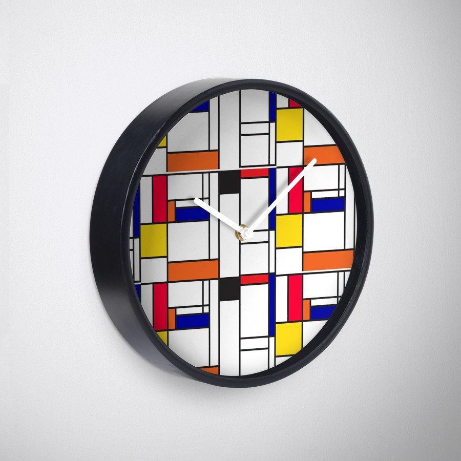 wall clock with Mondrian inspired maze pattern 