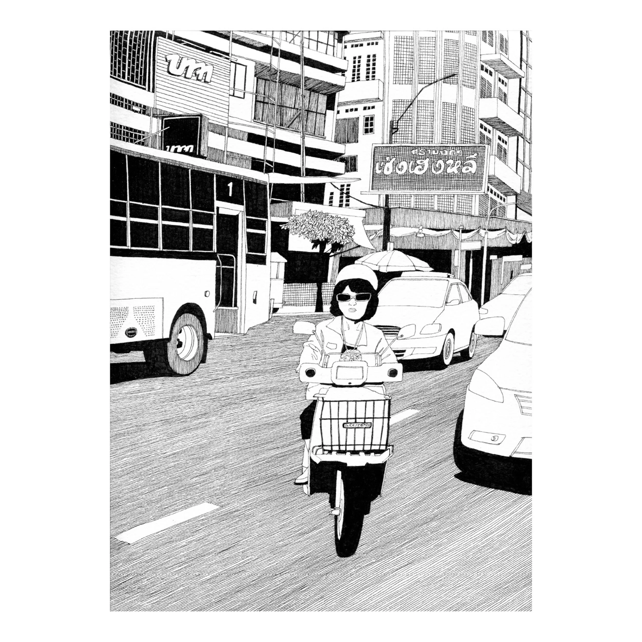 Scooter - 9x12 Original Ink Drawing